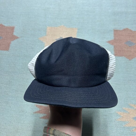 Vintage 80s trucker hat mesh cap new era 2 tone blank black white made in USA - Picture 2 of 8